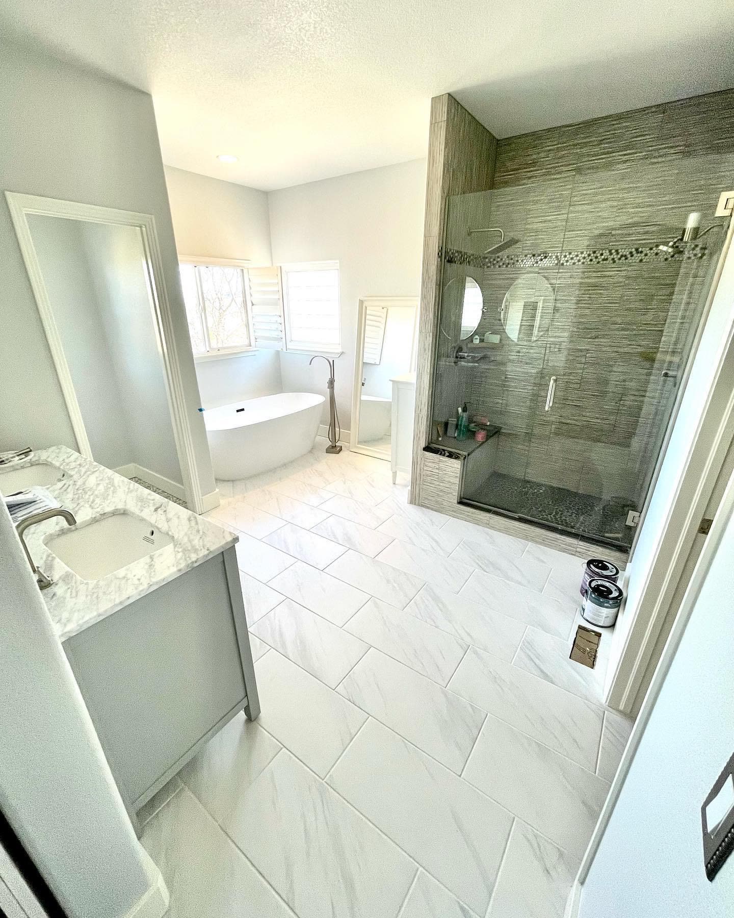 Master bathroom remodel with a tile shower